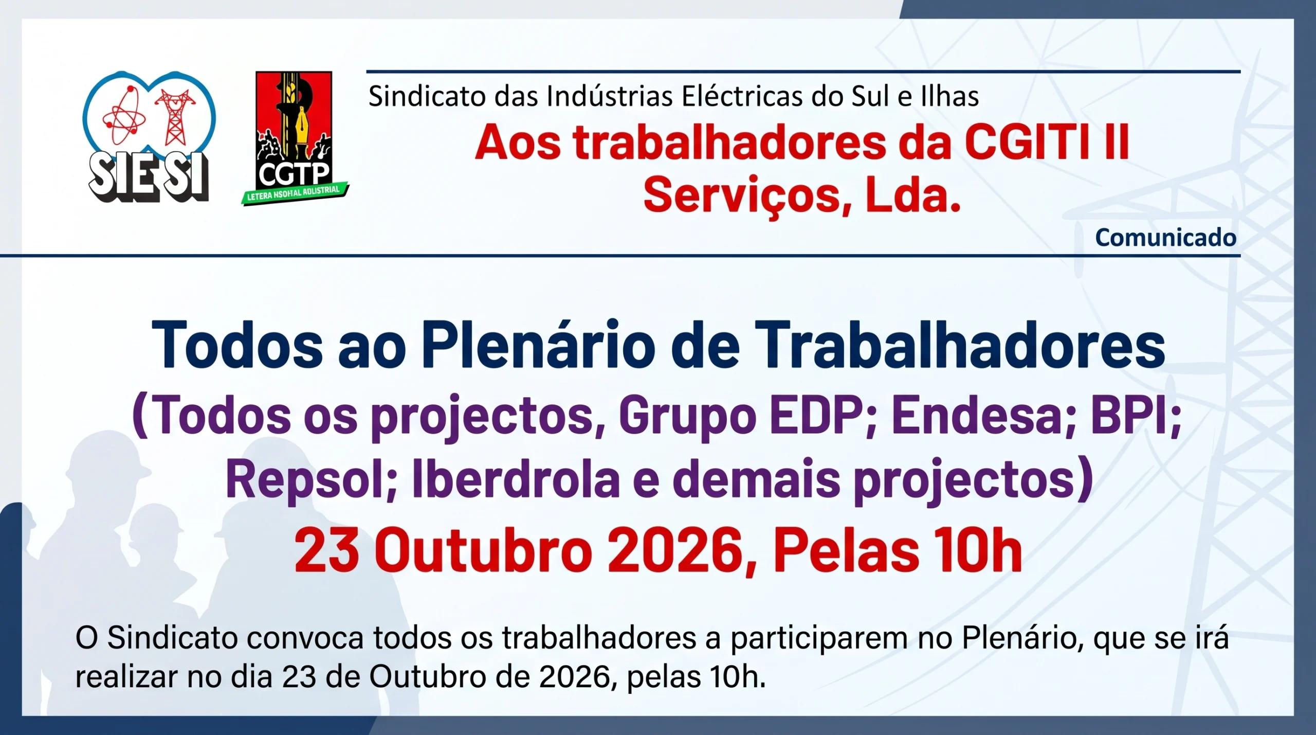 Aos trabalhadores da CGITI II Serviços, Lda – COMUNICADO
